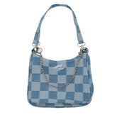 Bolso de lona con cadena fina a cuadros con estética vaquera azul